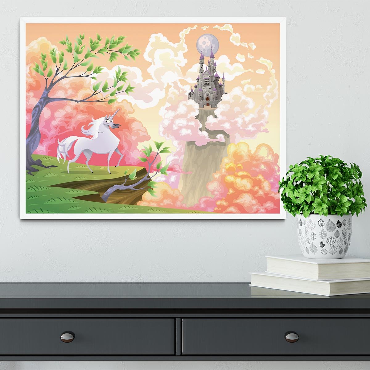 Unicorn and mythological landscape Framed Print - Canvas Art Rocks -6