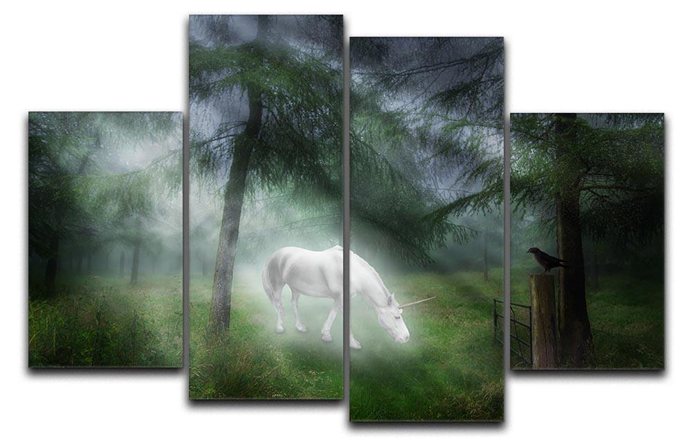 Unicorn in a magical forest 4 Split Panel Canvas  - Canvas Art Rocks - 1