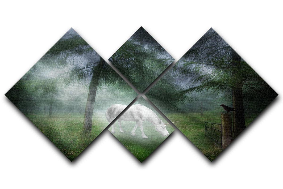 Unicorn in a magical forest 4 Square Multi Panel Canvas  - Canvas Art Rocks - 1