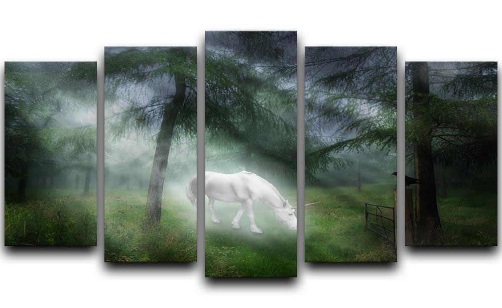 Unicorn in a magical forest 5 Split Panel Canvas  - Canvas Art Rocks - 1