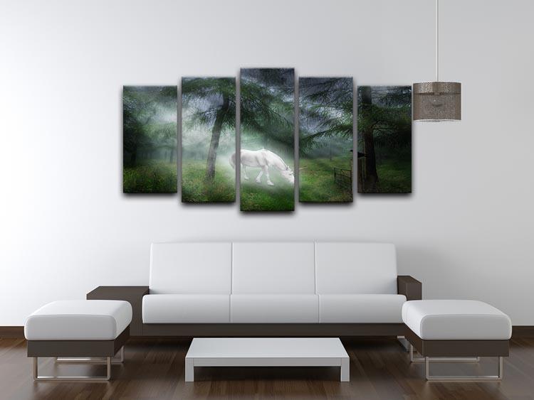 Unicorn in a magical forest 5 Split Panel Canvas  - Canvas Art Rocks - 3