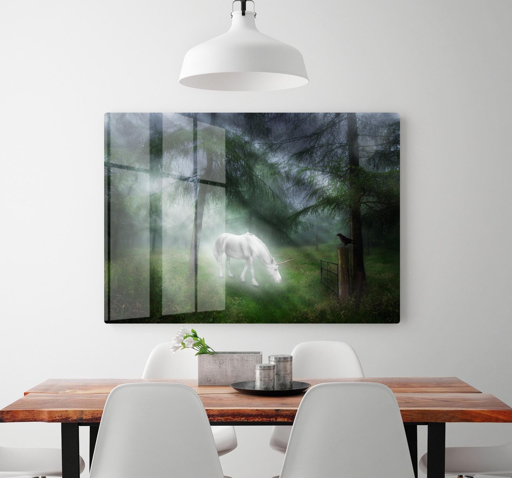 Unicorn in a magical forest HD Metal Print
