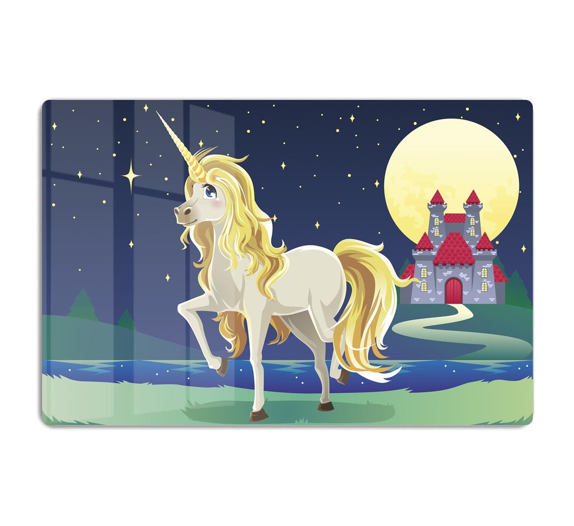 Unicorn outside of a castle HD Metal Print