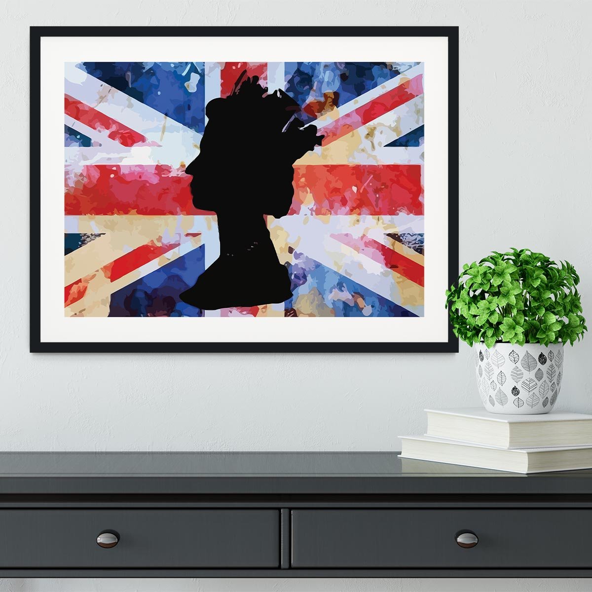 Union Jack Queen in Silhouette Framed Print - Canvas Art Rocks - 1