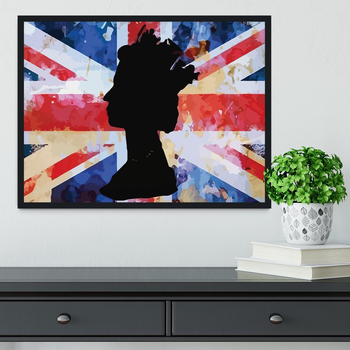 Union Jack Queen in Silhouette Framed Print - Canvas Art Rocks - 2