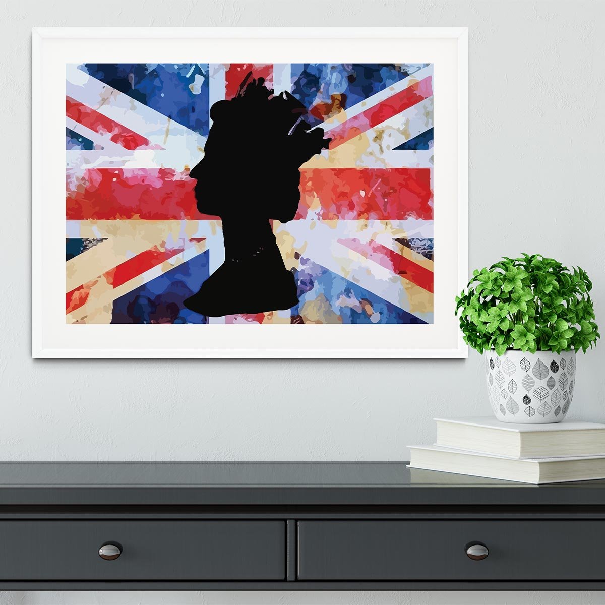 Union Jack Queen in Silhouette Framed Print - Canvas Art Rocks - 5