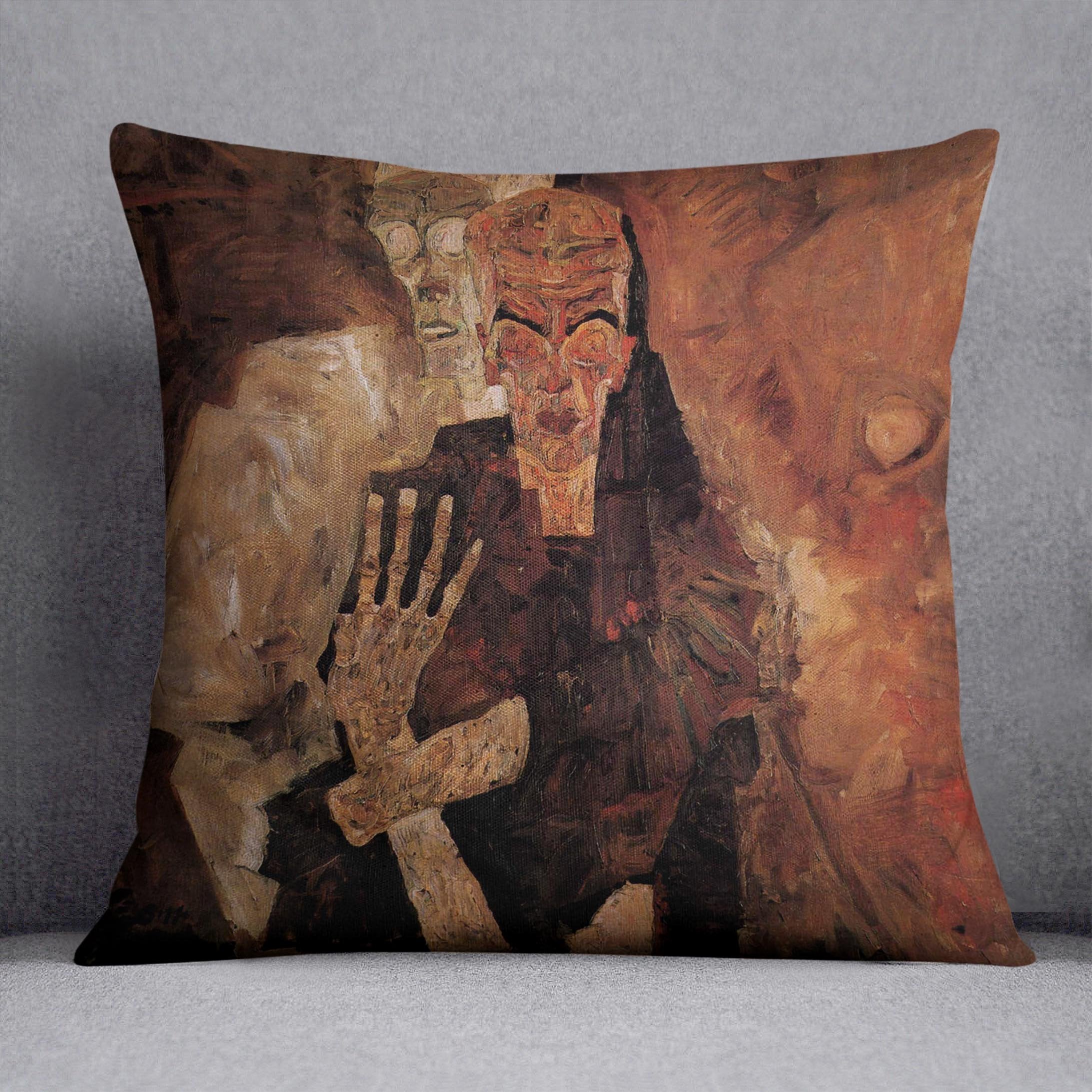 Unlicensed or even death and man by Egon Schiele Cushion