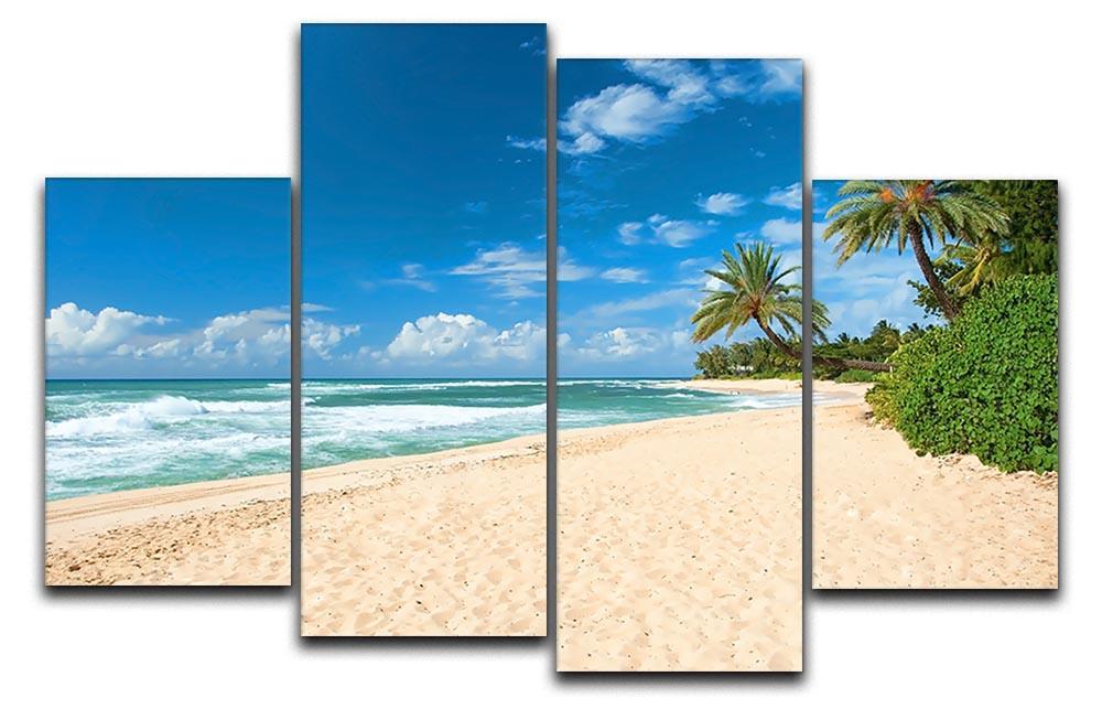 Untouched sandy beach with palms trees 4 Split Panel Canvas - Canvas Art Rocks - 1