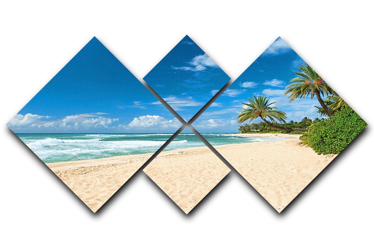 Untouched sandy beach with palms trees 4 Square Multi Panel Canvas - Canvas Art Rocks - 1
