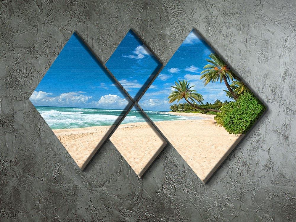 Untouched sandy beach with palms trees 4 Square Multi Panel Canvas - Canvas Art Rocks - 2