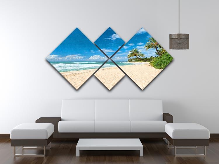 Untouched sandy beach with palms trees 4 Square Multi Panel Canvas - Canvas Art Rocks - 3