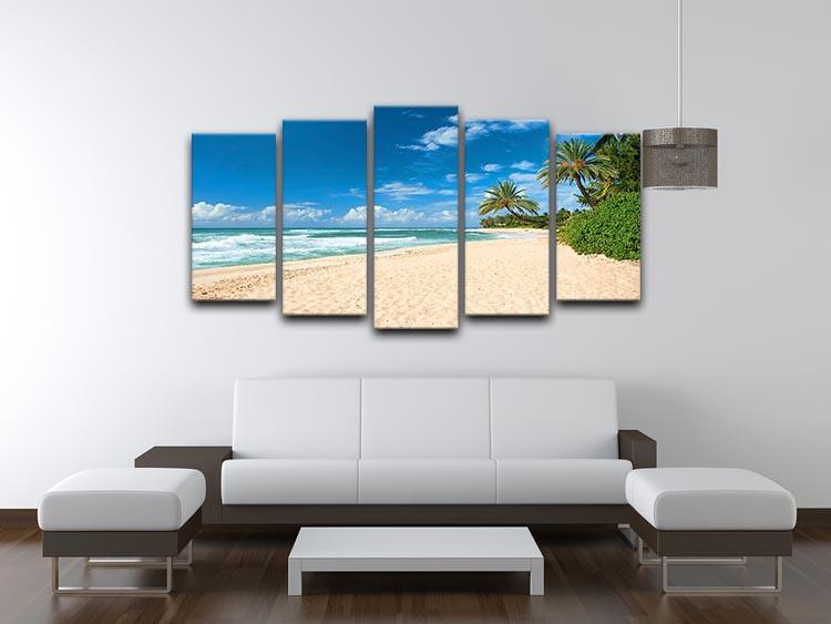 Untouched sandy beach with palms trees 5 Split Panel Canvas - Canvas Art Rocks - 3