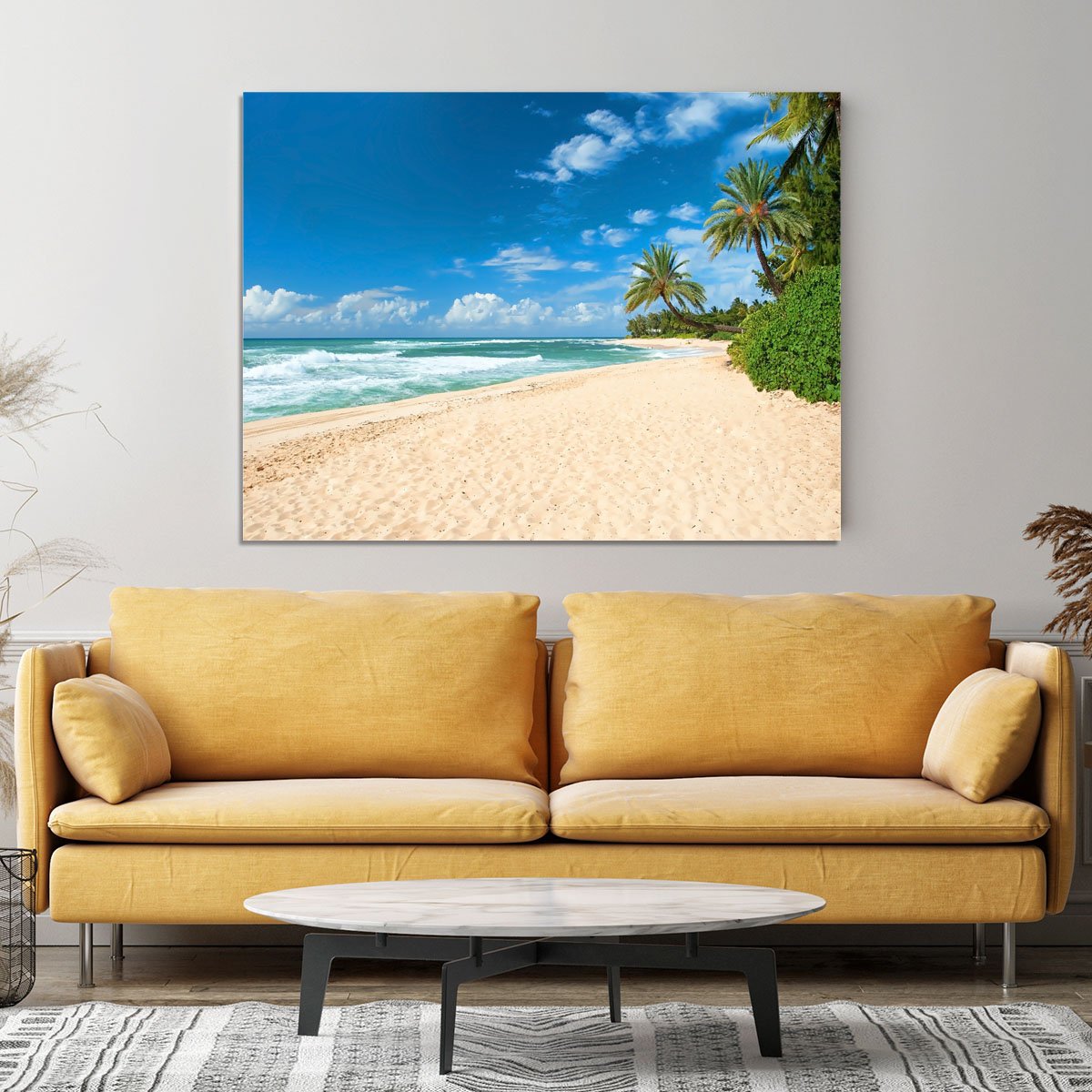 Untouched sandy beach with palms trees Canvas Print or Poster