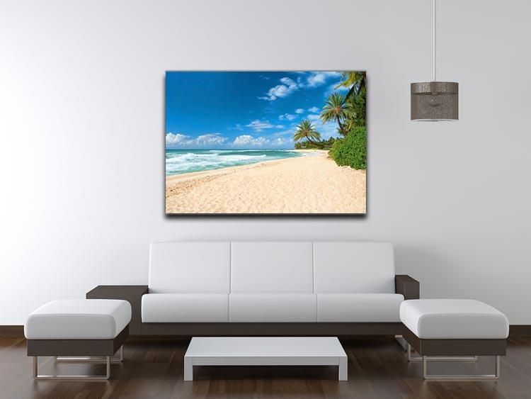 Untouched sandy beach with palms trees Canvas Print or Poster - Canvas Art Rocks - 4