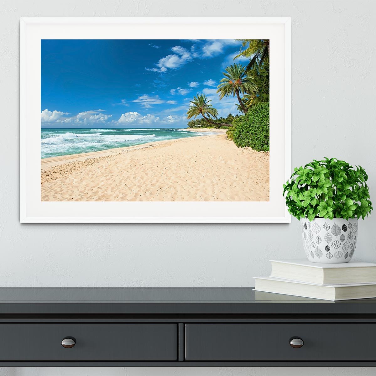 Untouched sandy beach with palms trees Framed Print - Canvas Art Rocks - 5