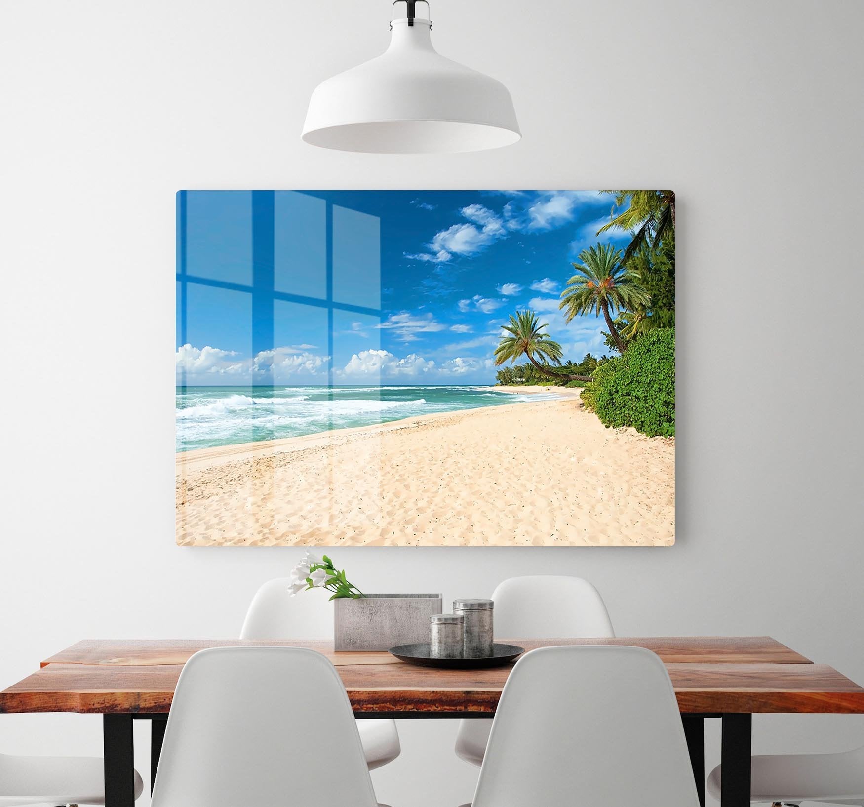 Untouched sandy beach with palms trees HD Metal Print - Canvas Art Rocks - 2