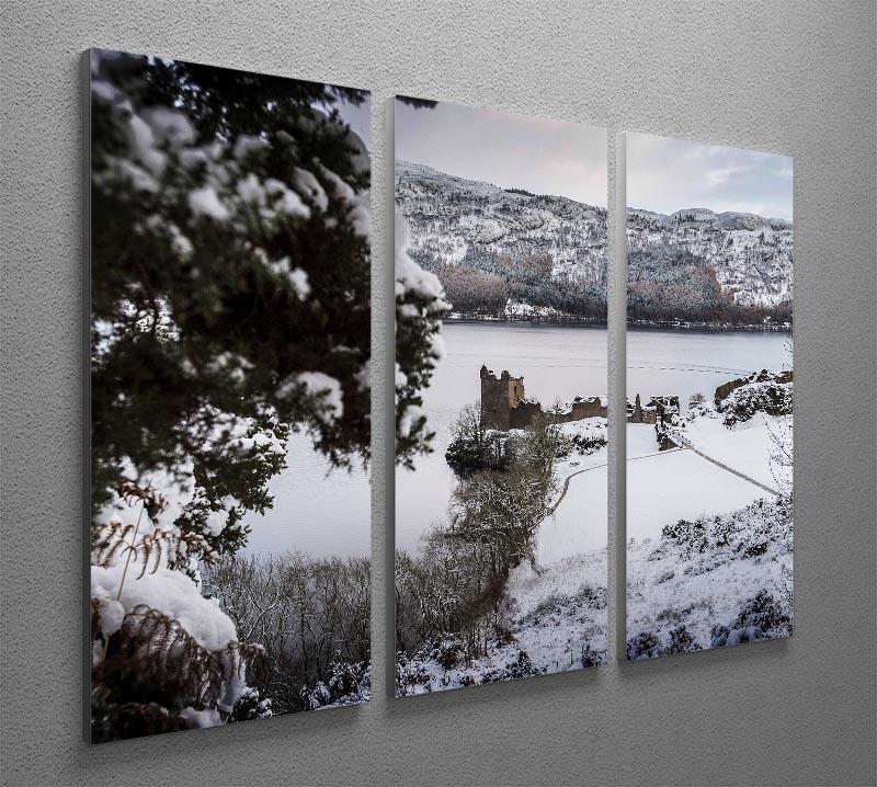 Urquhart Castle in the snow 3 Split Panel Canvas Print - Canvas Art Rocks - 2
