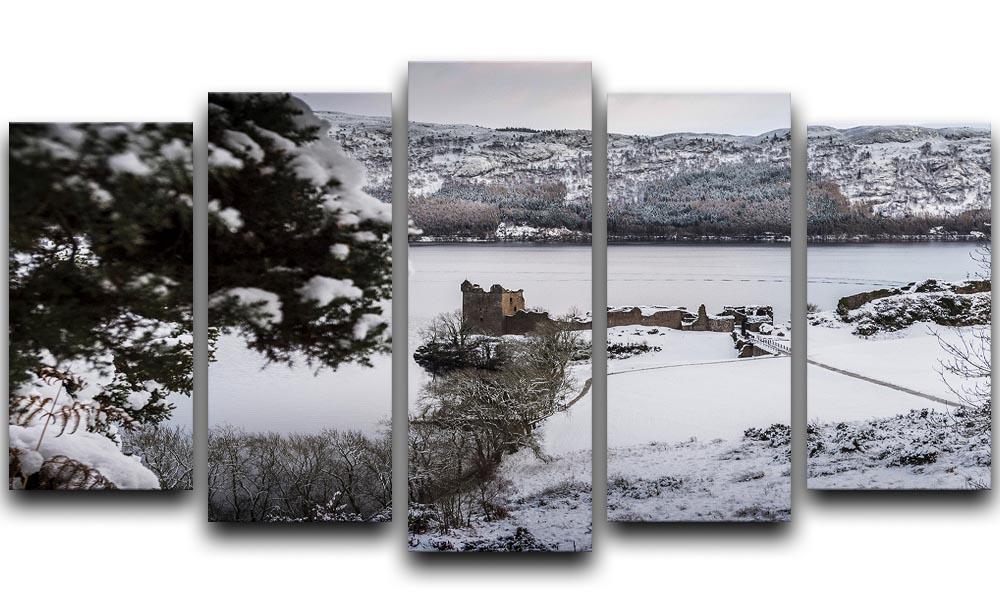 Urquhart Castle in the snow 5 Split Panel Canvas - Canvas Art Rocks - 1