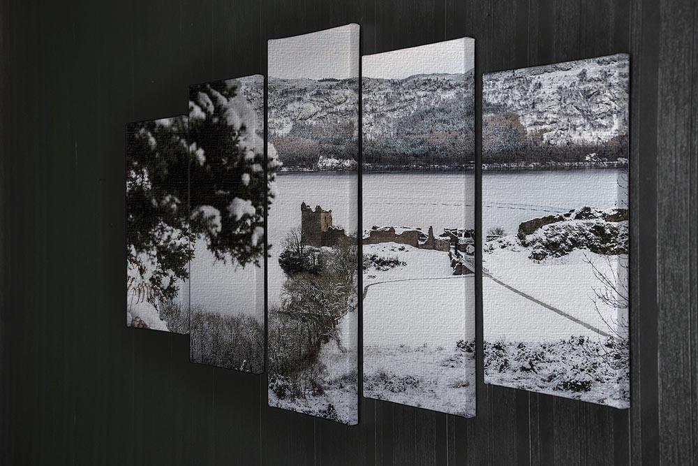 Urquhart Castle in the snow 5 Split Panel Canvas - Canvas Art Rocks - 2