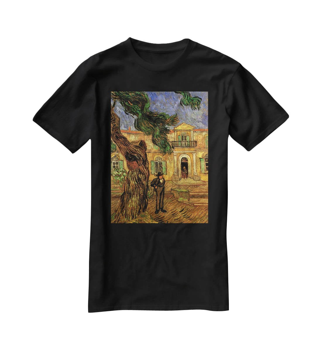Van Gogh Pine Trees with Figure in the Garden of Saint-Paul Hospital T-Shirt - Canvas Art Rocks - 1