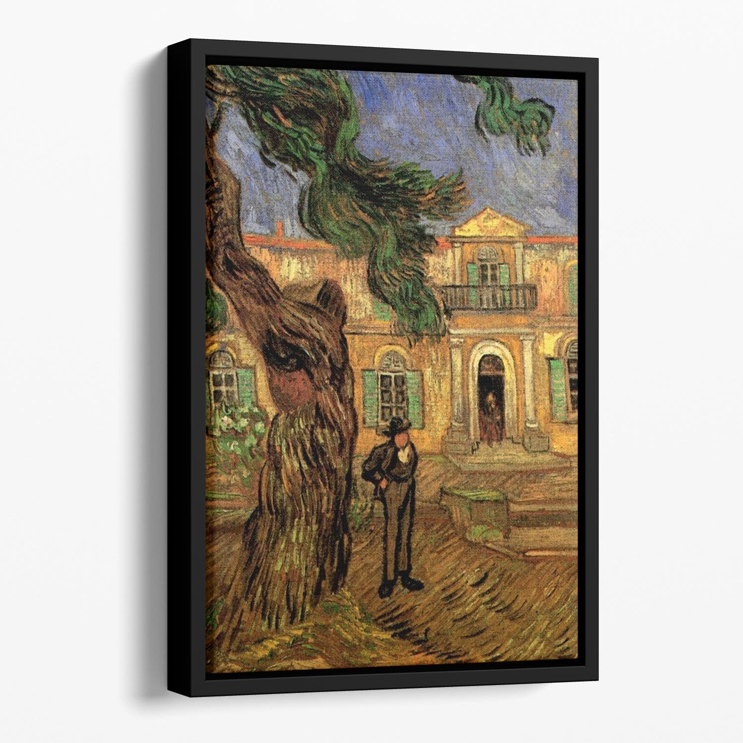 Van Gogh Pine Trees with Figure in the Garden of Saint-Paul Hospital Floating Framed Canvas