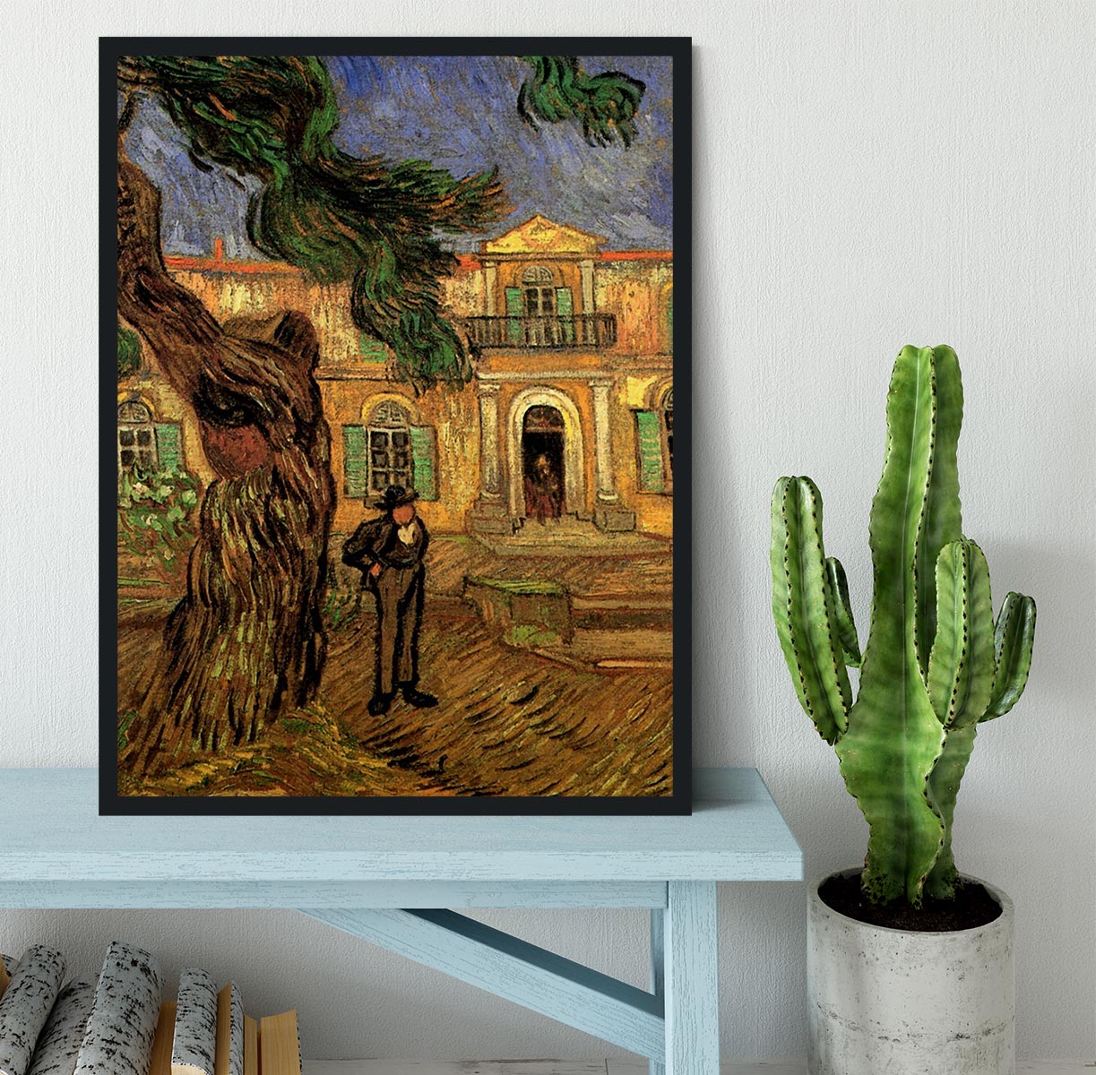 Van Gogh Pine Trees with Figure in the Garden of Saint-Paul Hospital Framed Print - Canvas Art Rocks - 2