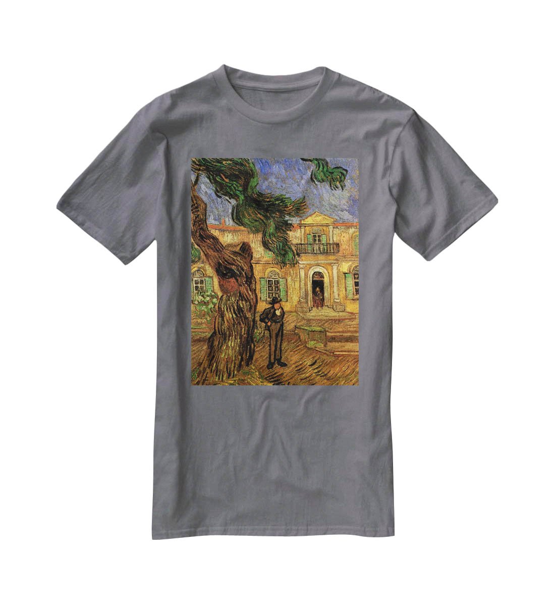 Van Gogh Pine Trees with Figure in the Garden of Saint-Paul Hospital T-Shirt - Canvas Art Rocks - 3