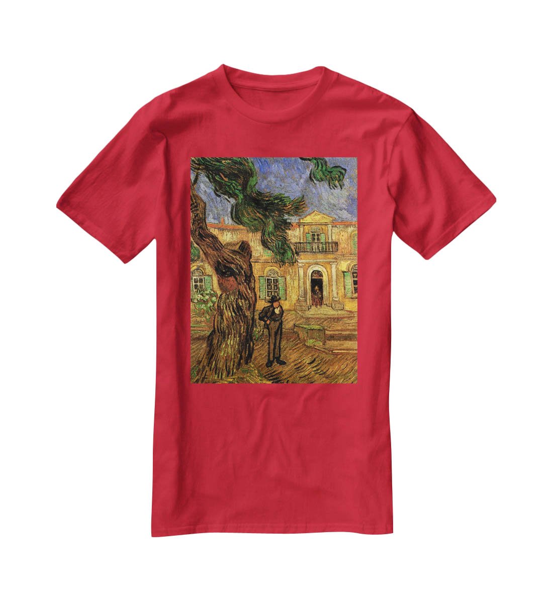 Van Gogh Pine Trees with Figure in the Garden of Saint-Paul Hospital T-Shirt - Canvas Art Rocks - 4