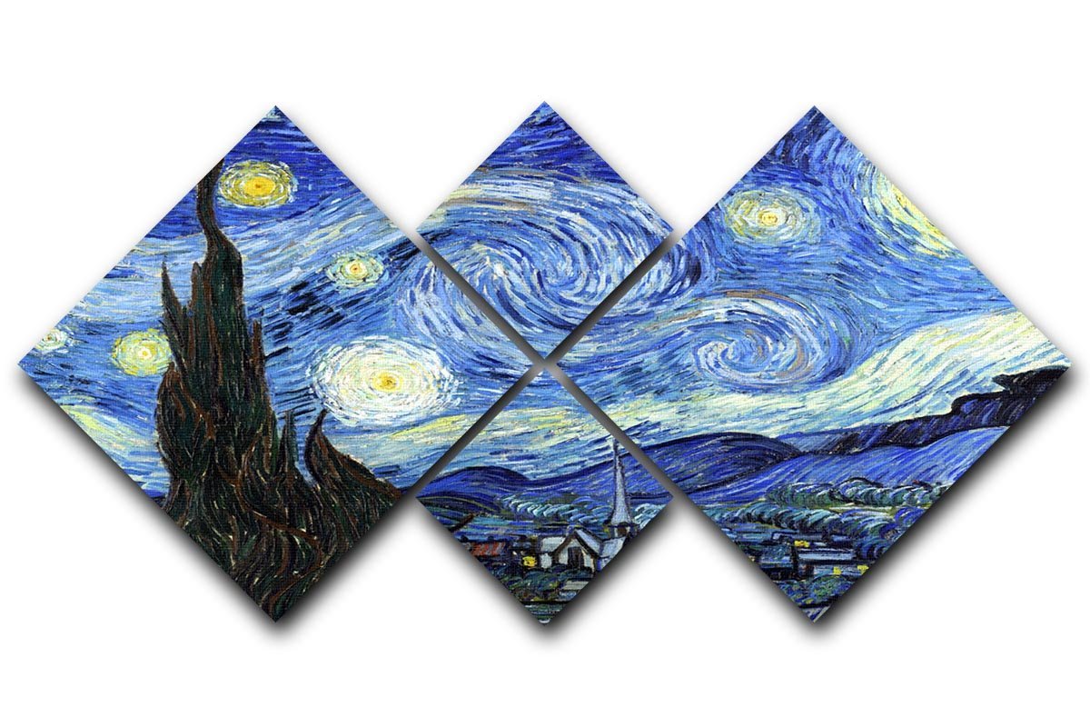 Van Gogh Starry Night 4 Square Multi Panel Canvas  - Canvas Art Rocks - 1