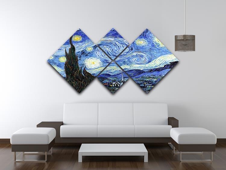 Van Gogh Starry Night 4 Square Multi Panel Canvas - Canvas Art Rocks - 3