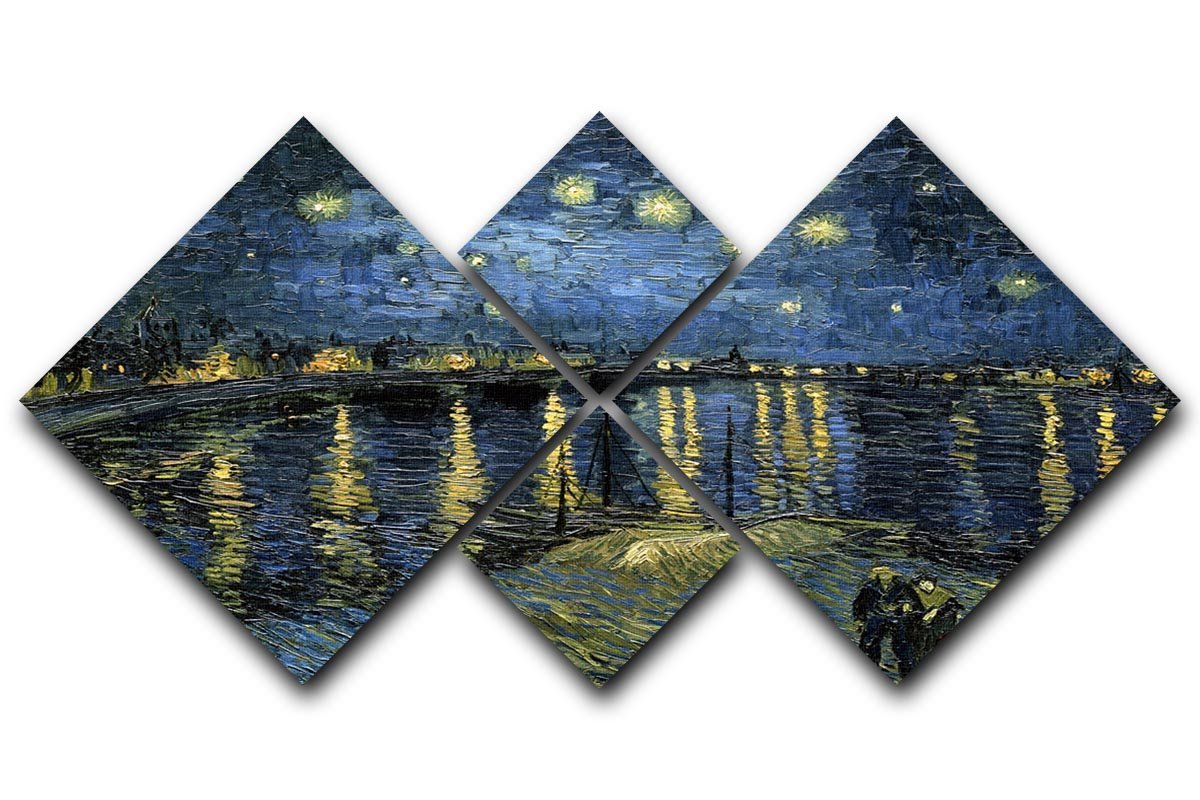 Van Gogh Starry Night over the Rhone 4 Square Multi Panel Canvas  - Canvas Art Rocks - 1