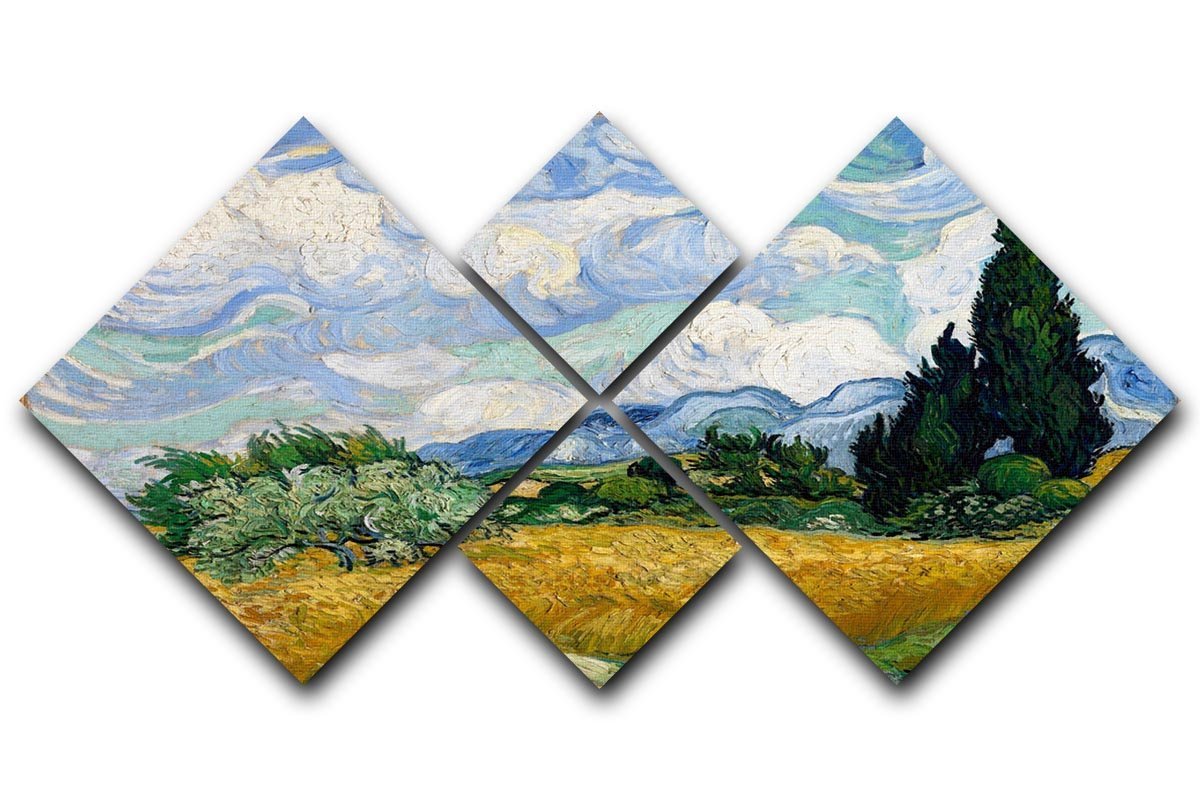 Van Gogh Wheat Field with Cypresses 4 Square Multi Panel Canvas  - Canvas Art Rocks - 1