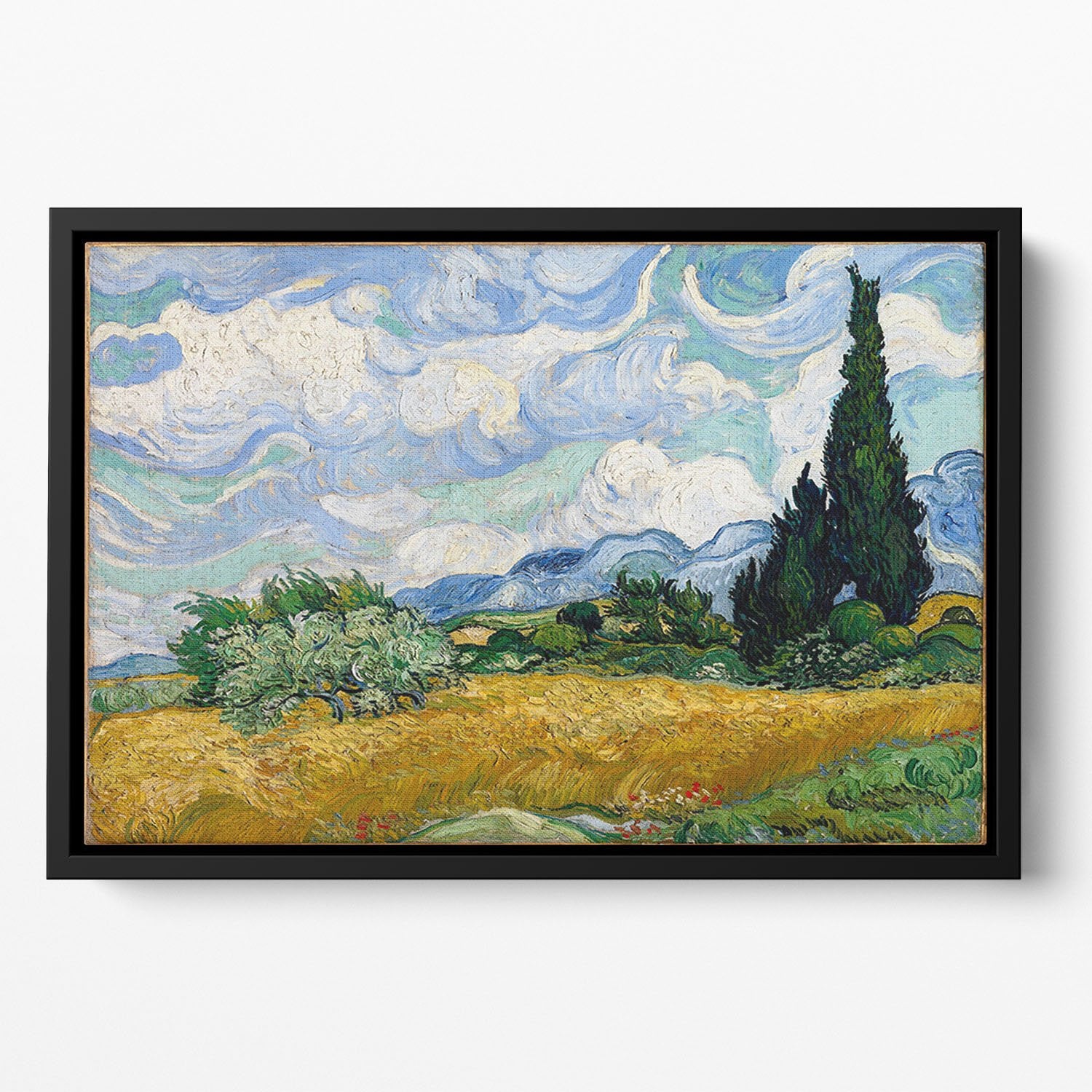 Van Gogh Wheat Field with Cypresses Floating Framed Canvas