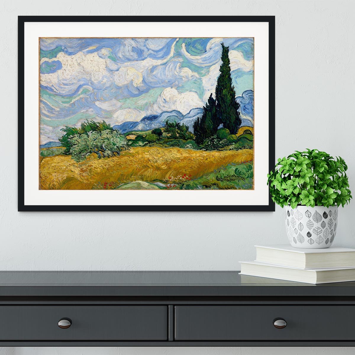 Van Gogh Wheat Field with Cypresses Framed Print - Canvas Art Rocks - 1