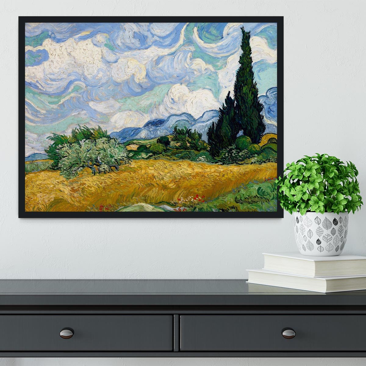 Van Gogh Wheat Field with Cypresses Framed Print - Canvas Art Rocks - 2