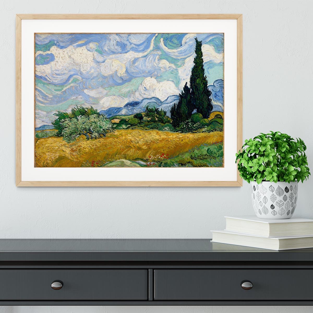 Van Gogh Wheat Field with Cypresses Framed Print - Canvas Art Rocks - 3