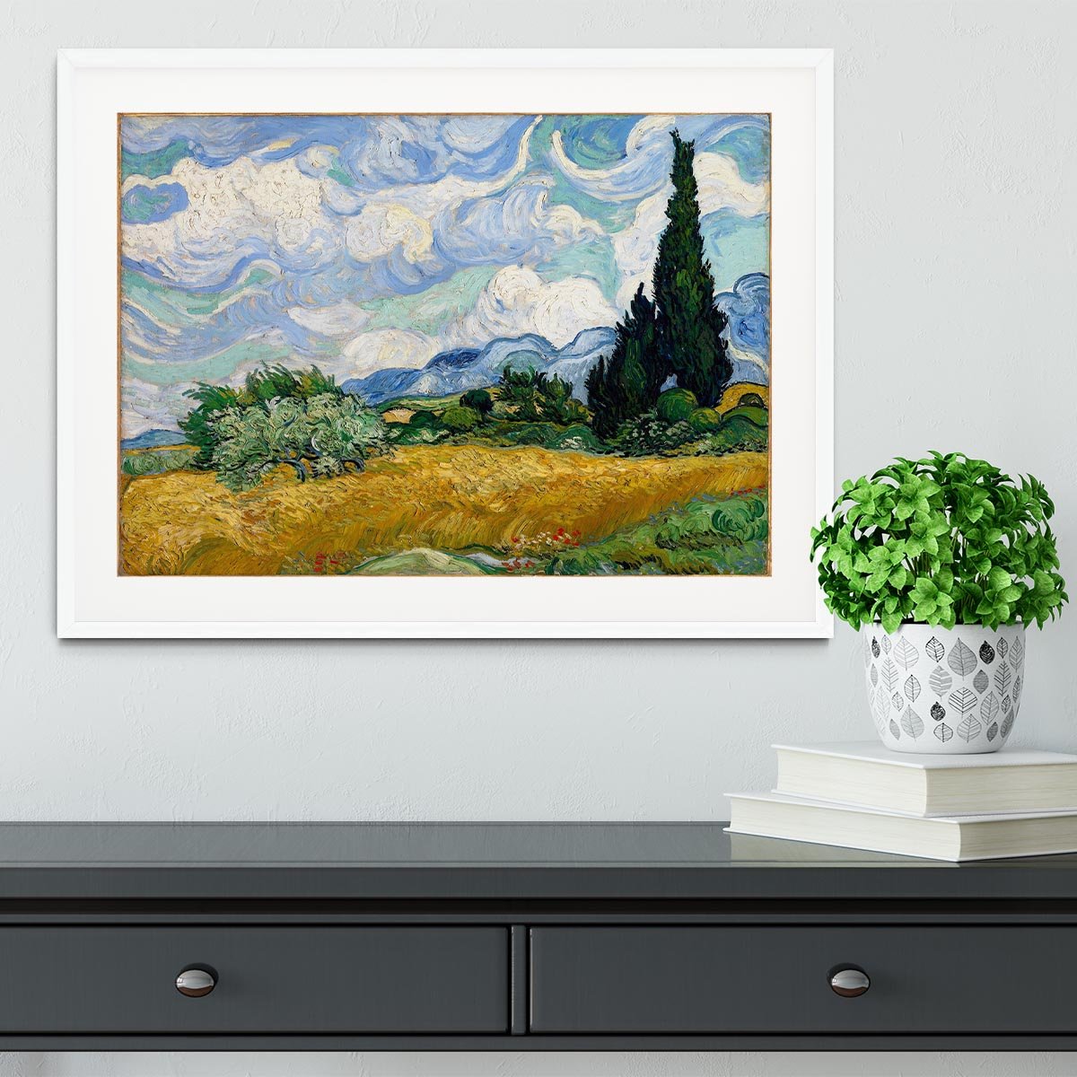 Van Gogh Wheat Field with Cypresses Framed Print - Canvas Art Rocks - 5
