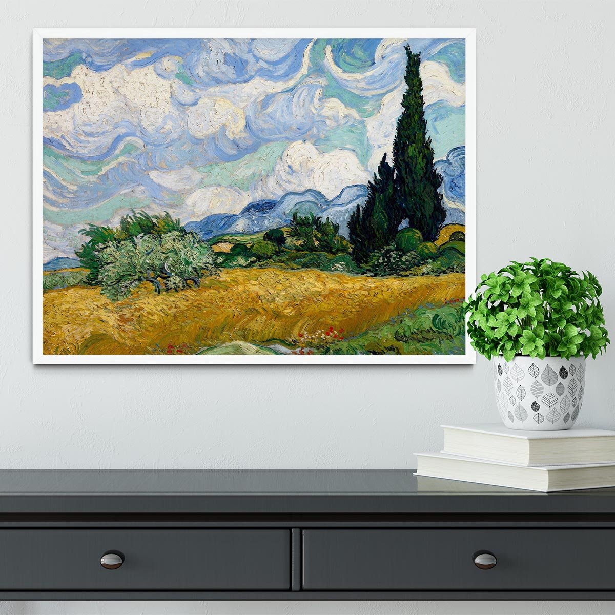 Van Gogh Wheat Field with Cypresses Framed Print - Canvas Art Rocks -6