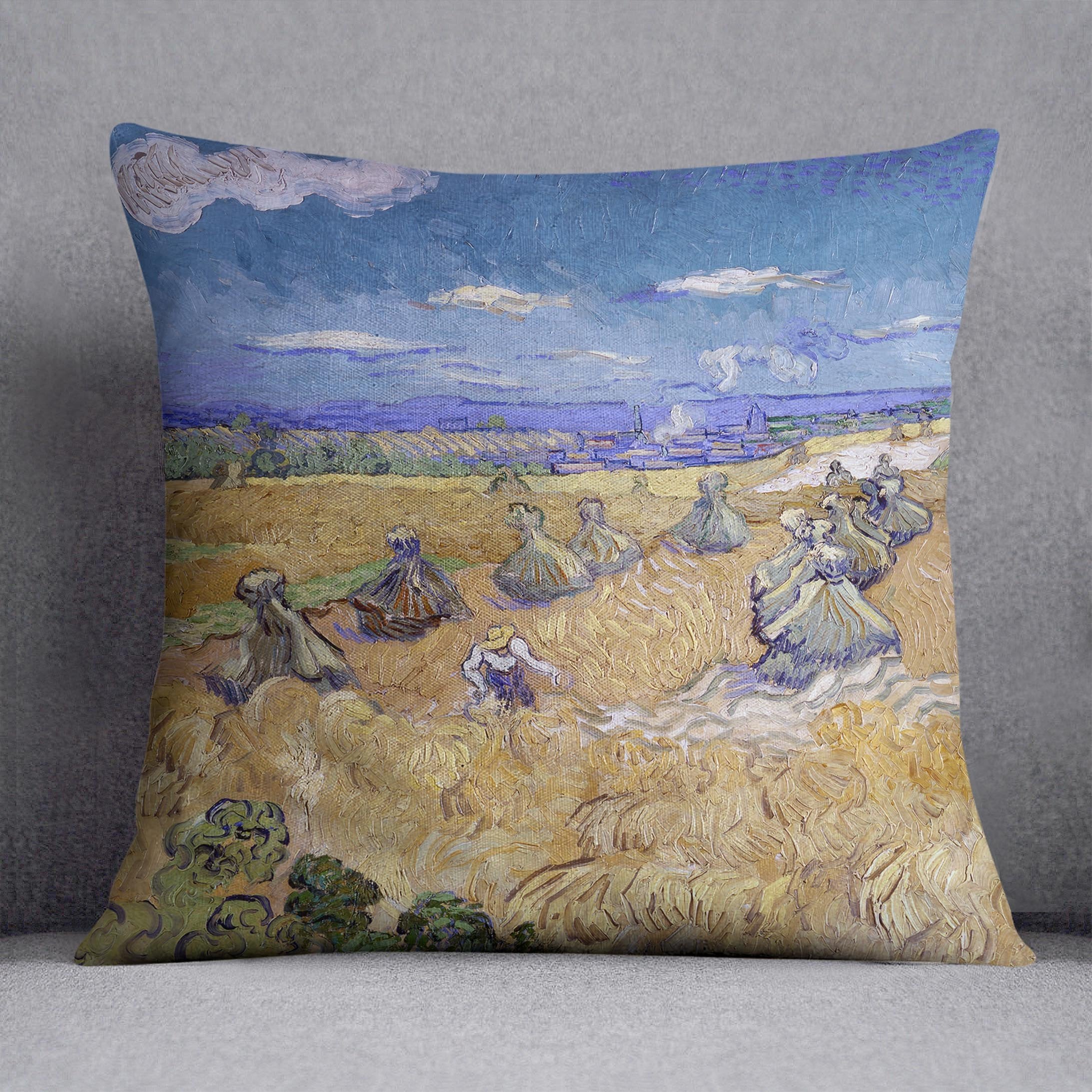 Van Gogh Wheat Fields with Reaper at Auvers Throw Pillow