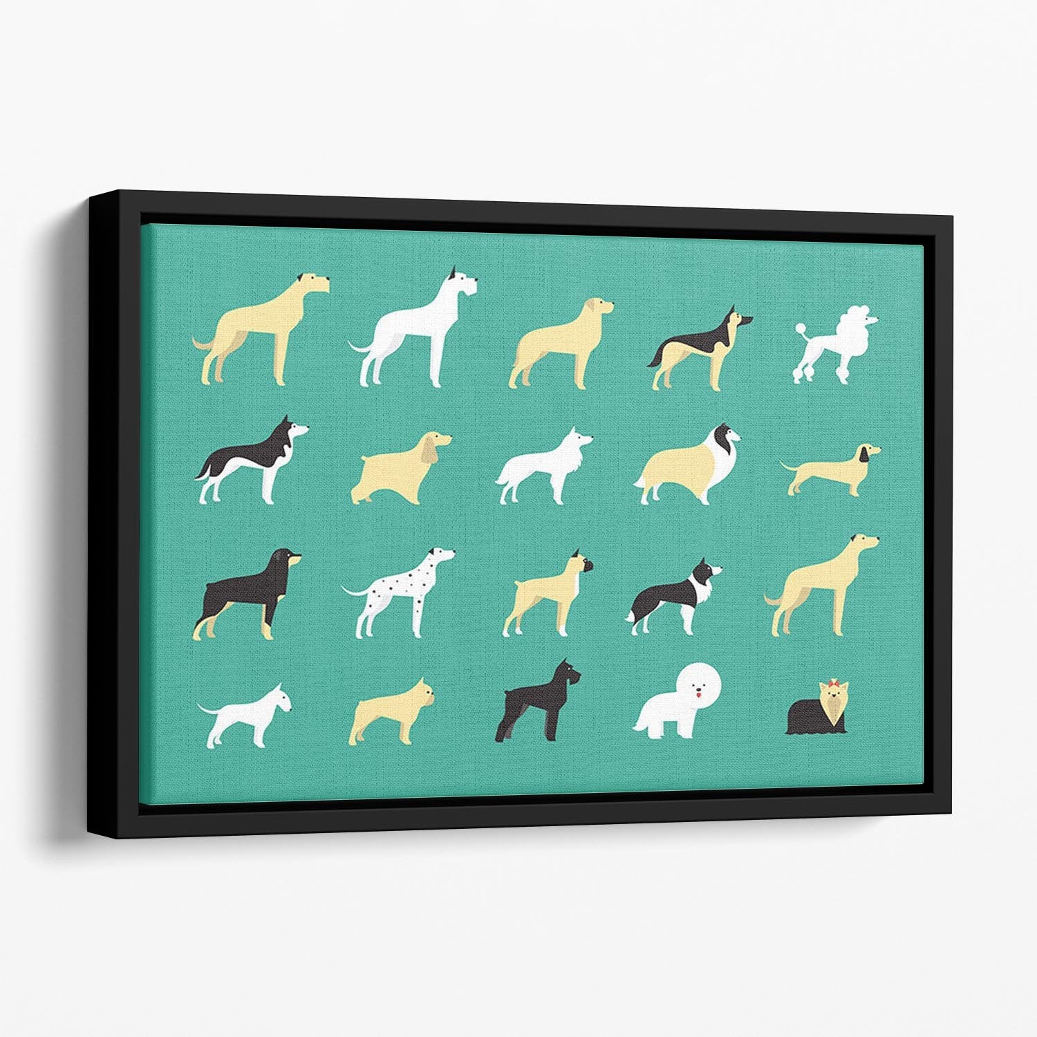 Various dog breeds modern illustration Floating Framed Canvas - Canvas Art Rocks - 1