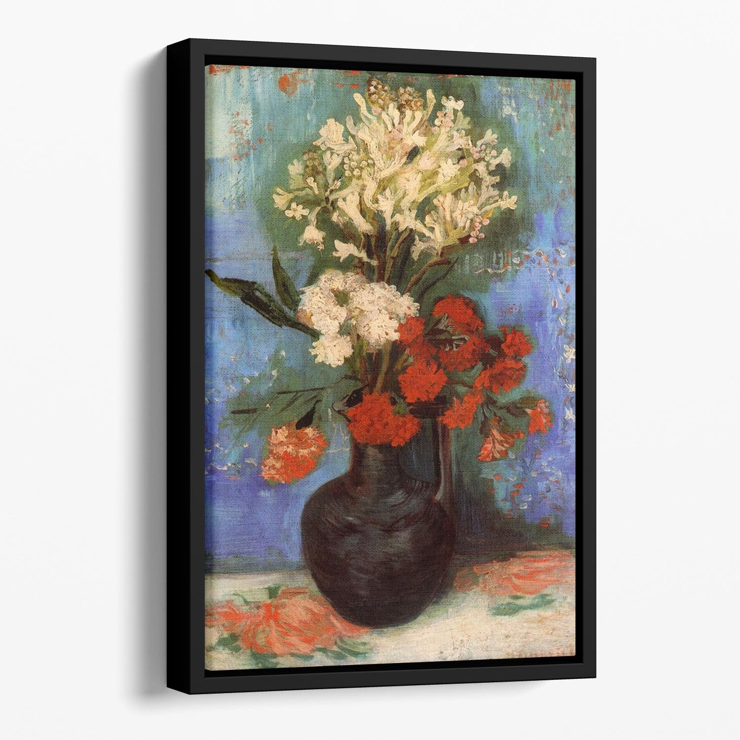 Vase with Carnations and Other Flowers by Van Gogh Floating Framed Canvas