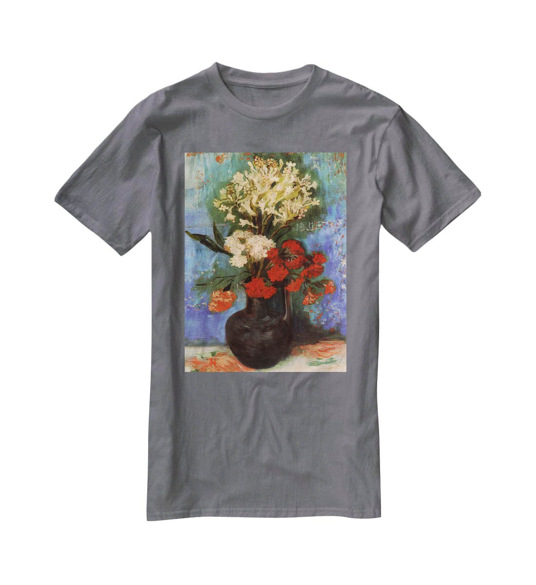 Vase with Carnations and Other Flowers by Van Gogh T-Shirt - Canvas Art Rocks - 3