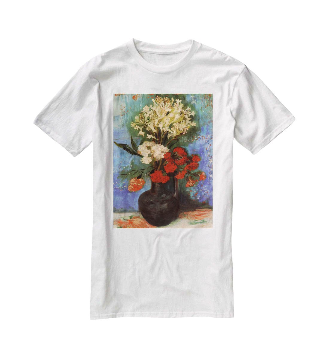 Vase with Carnations and Other Flowers by Van Gogh T-Shirt - Canvas Art Rocks - 5