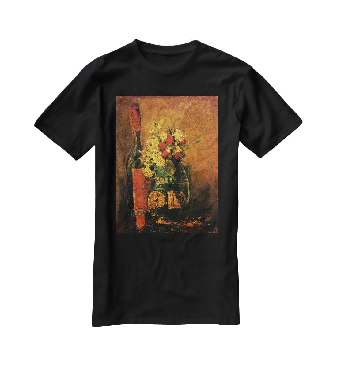 Vase with Carnations and Roses and a Bottle by Van Gogh T-Shirt - Canvas Art Rocks - 1