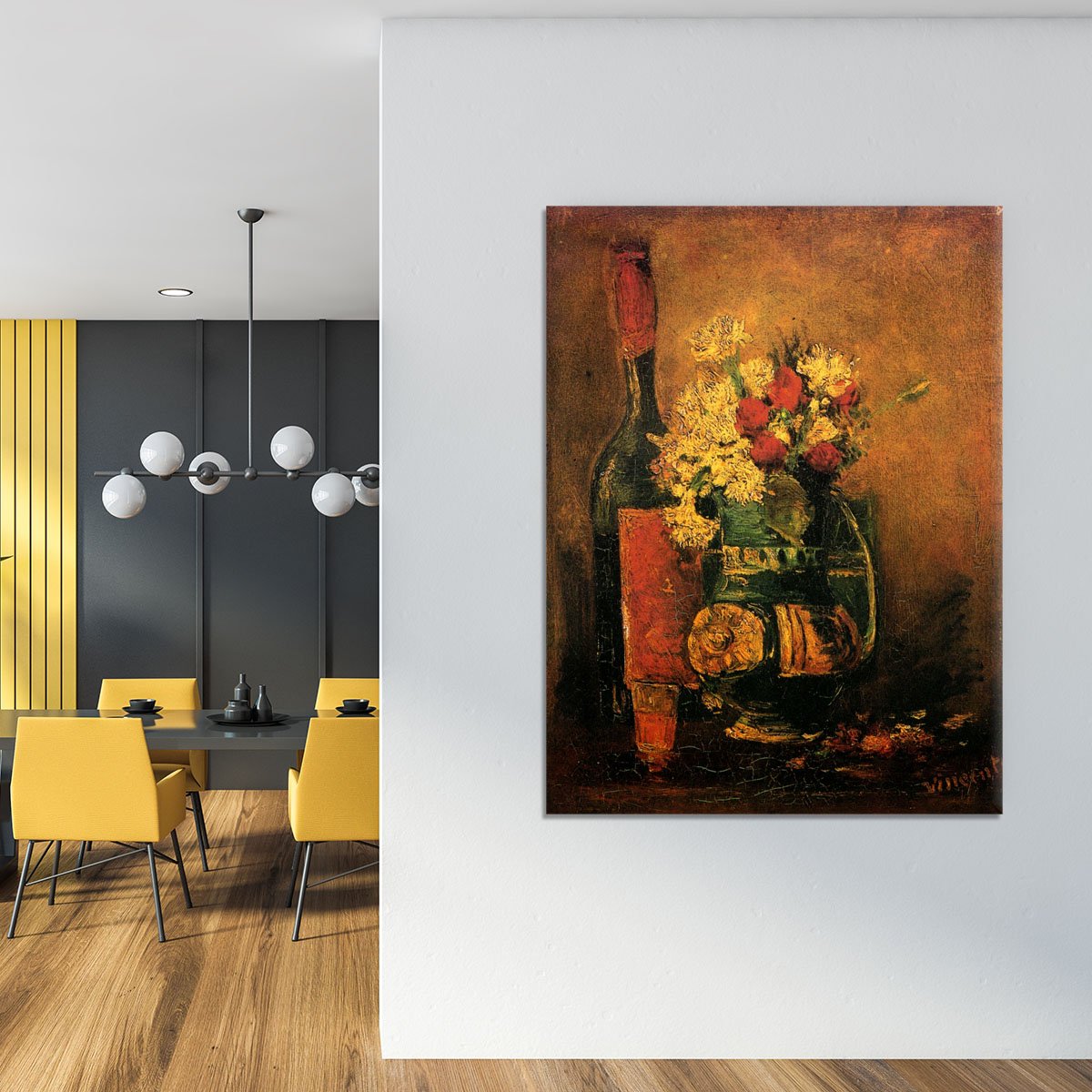 Vase with Carnations and Roses and a Bottle by Van Gogh Canvas Print or Poster