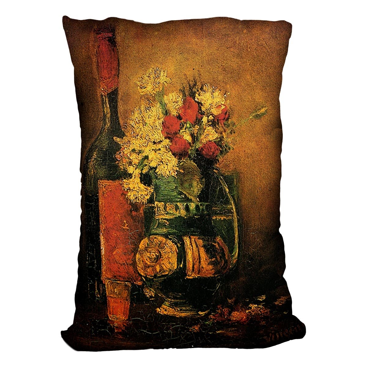 Vase with Carnations and Roses and a Bottle by Van Gogh Throw Pillow