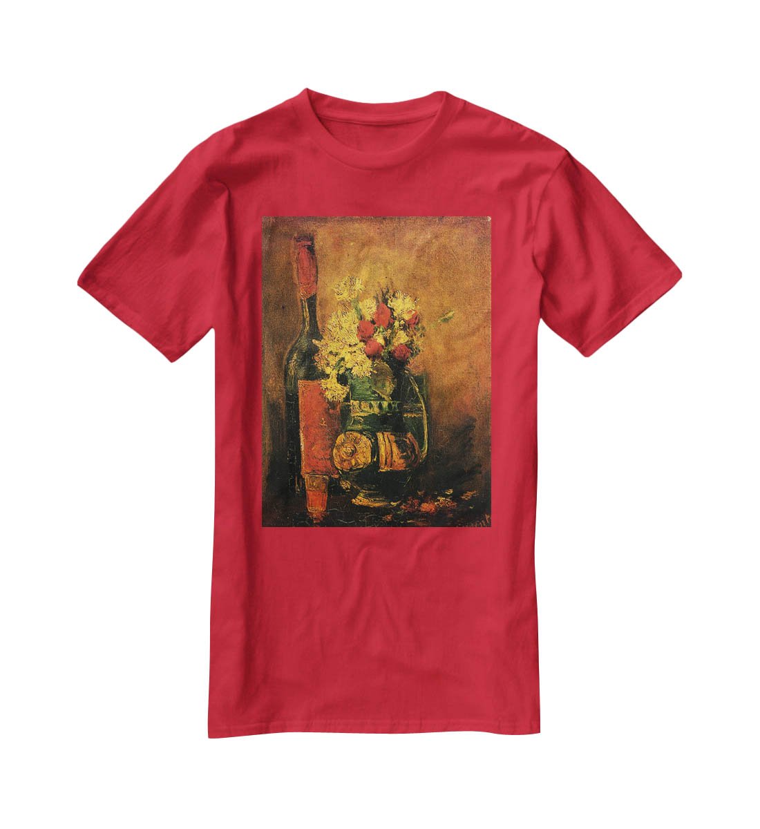 Vase with Carnations and Roses and a Bottle by Van Gogh T-Shirt - Canvas Art Rocks - 4