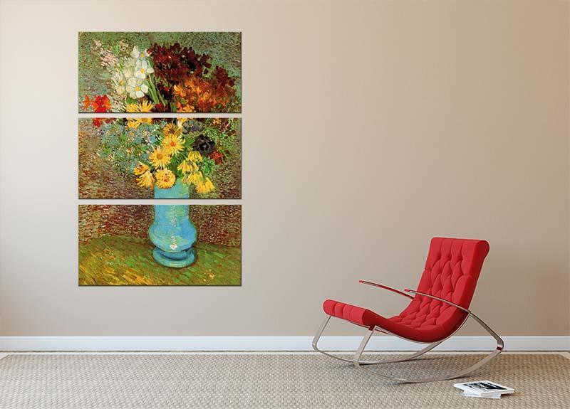Vase with Daisies and Anemones by Van Gogh 3 Split Panel Canvas Print - Canvas Art Rocks - 2