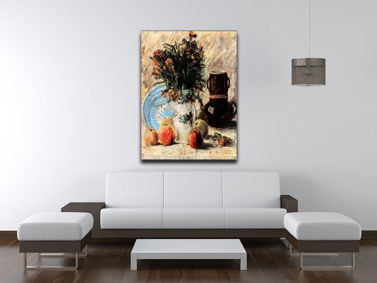 Vase with Flowers Coffeepot and Fruit by Van Gogh Canvas Print & Poster - Canvas Art Rocks - 4