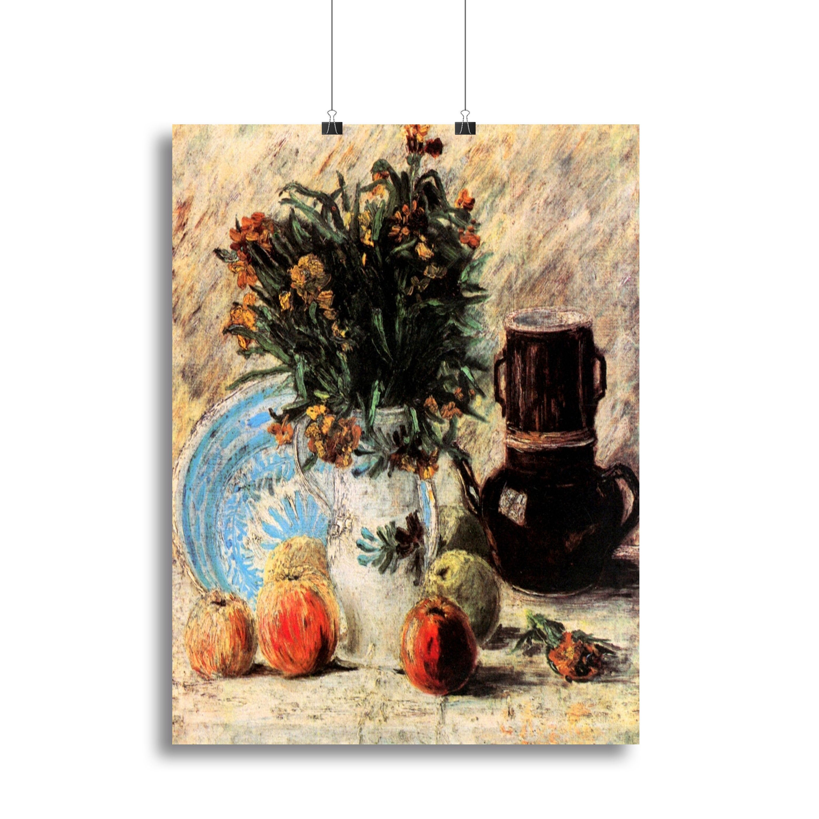 Vase with Flowers Coffeepot and Fruit by Van Gogh Canvas Print or Poster